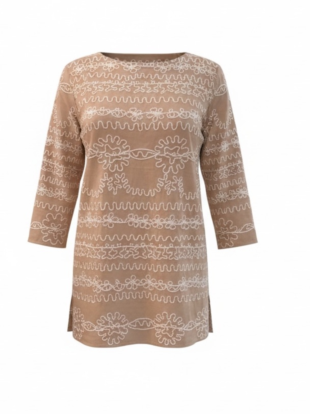 Lilly Pulitzer Tan Tunic Blouse with White Embroidery